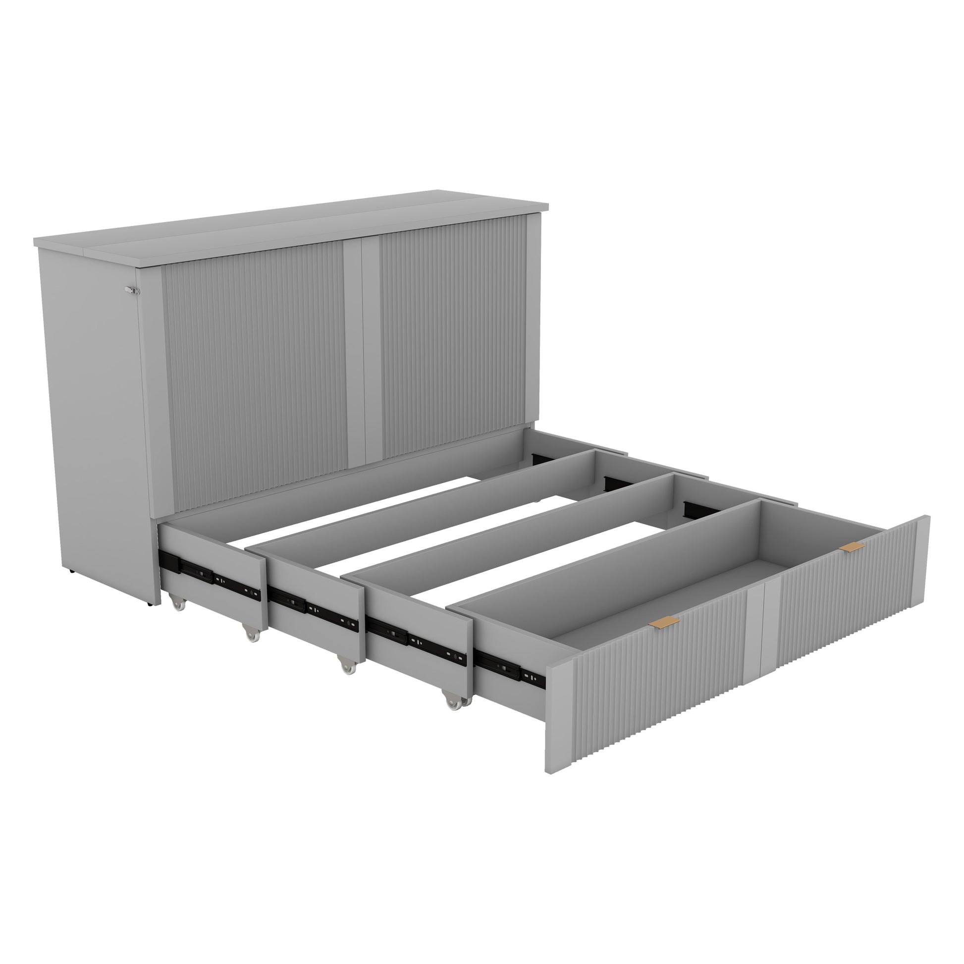 Queen Size Murphy Bed Wall Bed With Drawer And A Set Of Sockets & Usb Ports, Pulley Structure Design, Gray Queen Gray Plywood