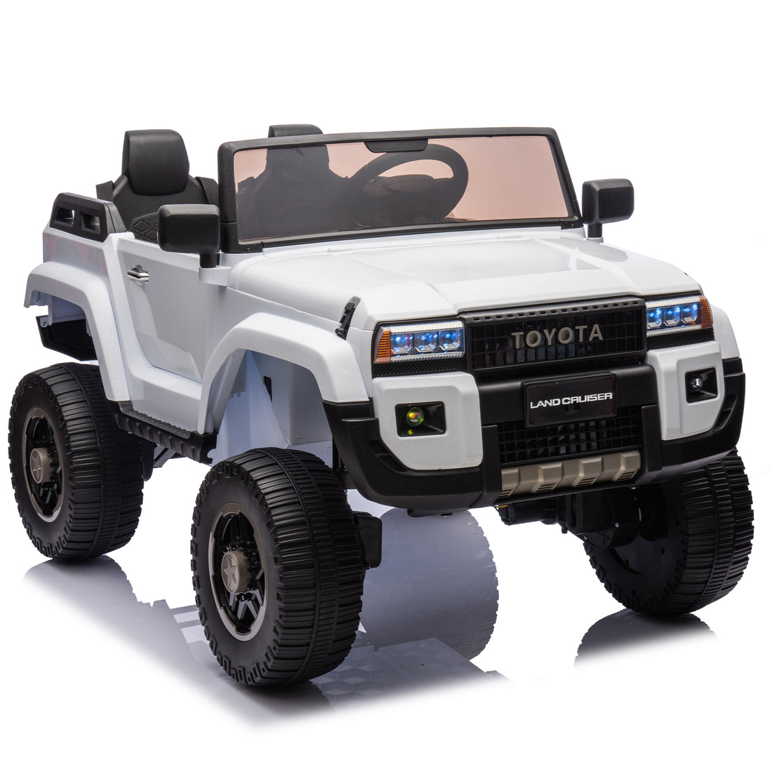 24V Two Seater Kids Ride On Car W Parents Remote Control, Licensed Toyota Lc250,2Wd,110W Motors,With Shovel,Three Point Seat Belt,Slow Start,Speed Adjustment,Bluetooth,Music For Kids Aged 3 . White 100 149 Lbs Polypropylene