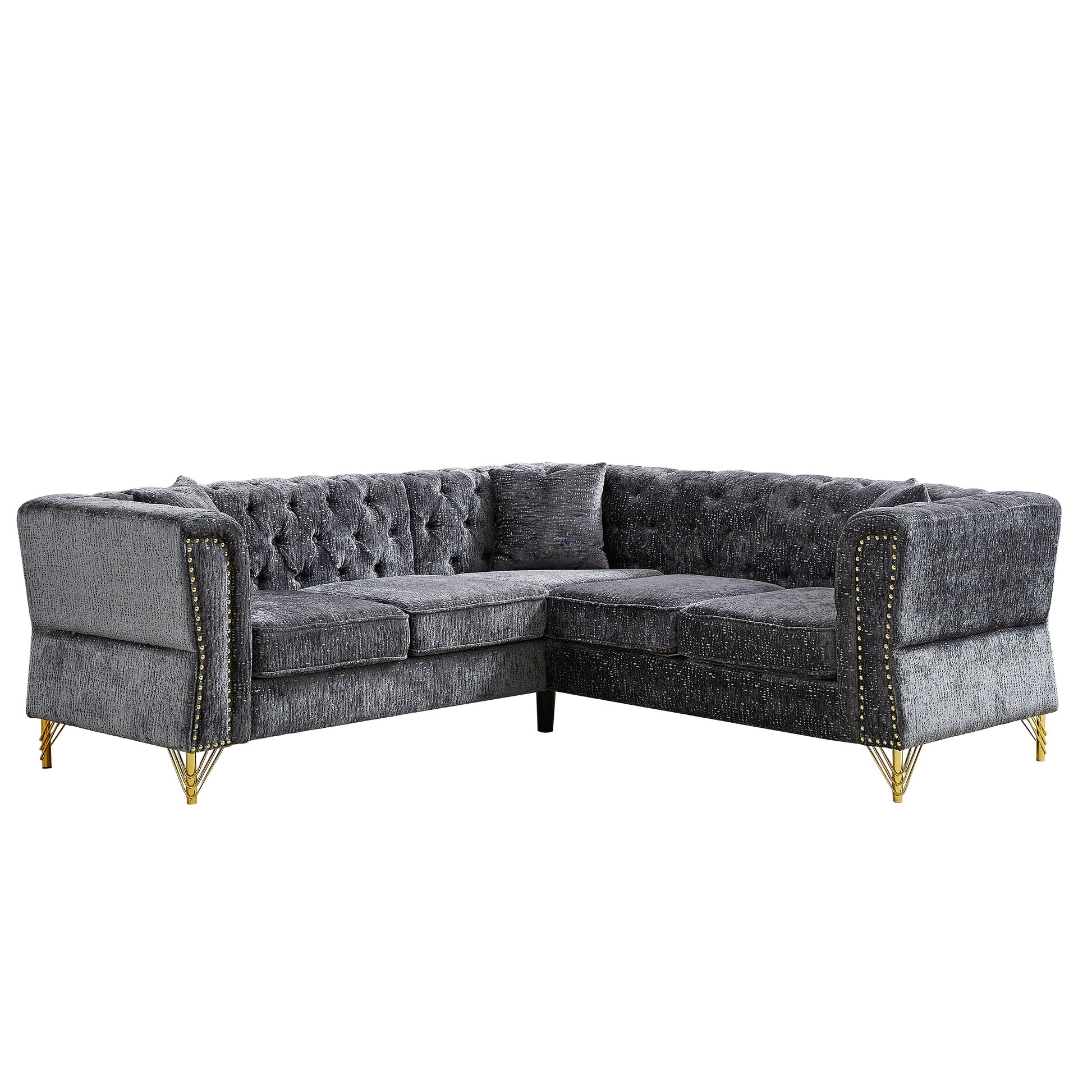 81.5 Inch Chenille Corner Sofal Shaped Sectional Couch, 5 Seater Corner Sofas With 3 Cushions For Living Room, Bedroom, Apartment, Office Grey Foam Chenille 5 Seat