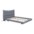 Full Size Upholstered Platform Bed With Led Lights,Usb Ports And Outlets,Linen Fabric,Gray Full Gray Wood Metal