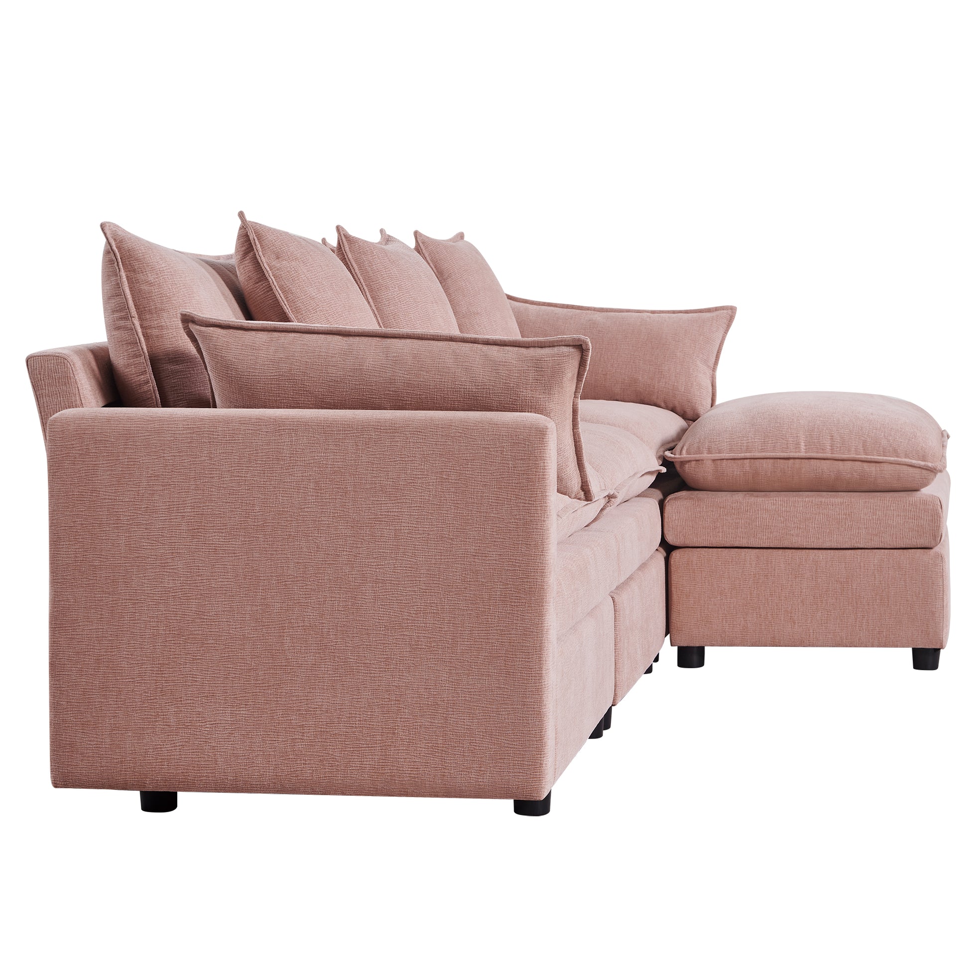 108.66"Modern Chenille L Shaped Sectional Sofa With Convertible Chaise, Comfy Cloud Couch Deep Sectional Sofa With Ottomans For Living Room Pink Wood Foam Chenille 3 Seat