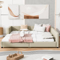 Queen Size & Twin Xl Size Upholstered Platform Bed, Mother & Child Bed, Pu Leather, Beige Beige Pu Leather
