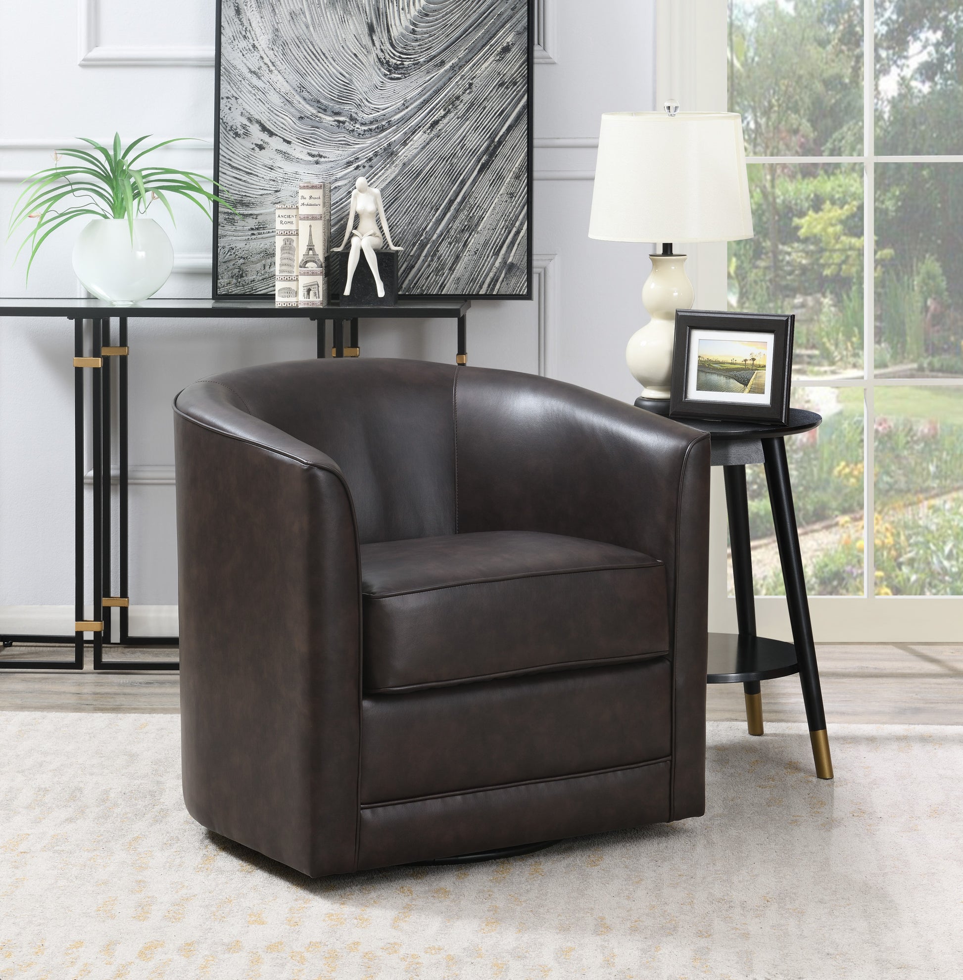 Little Brown Swivel Accent Chair Brown Foam Engineered Wood