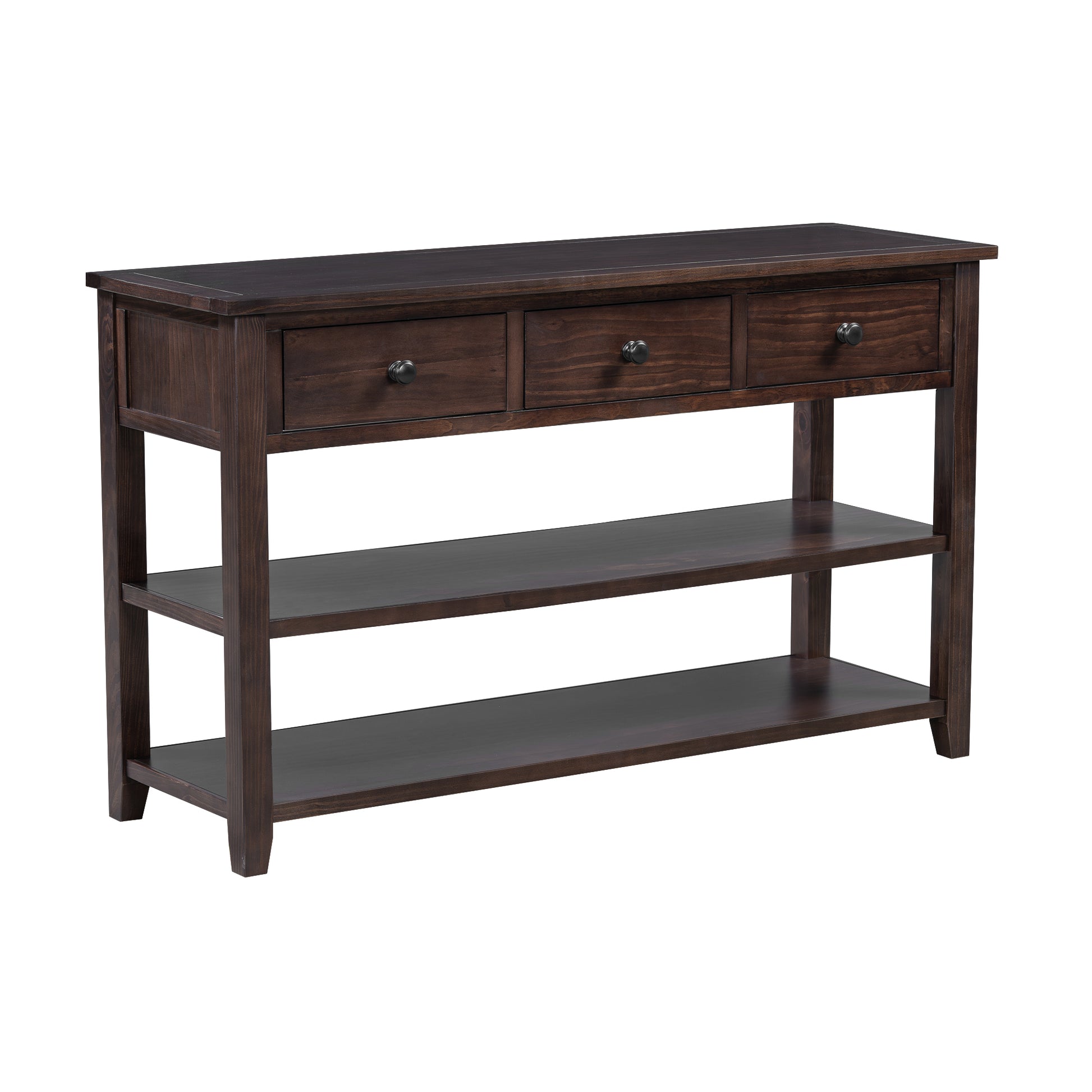 Retro Design Console Table With Two Open Shelves, Pine Solid Wood Frame And Legs For Living Room Espresso Espresso Solid Wood Mdf