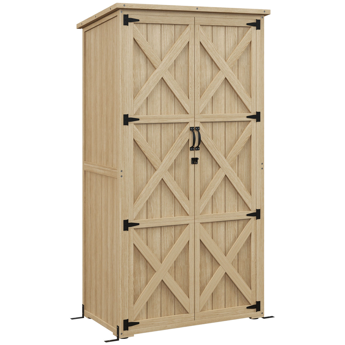Outsunny Wooden Garden Shed, Outdoor Storage Cabinet With Waterproof Asphalt Roof, Narrow Tool Shed With Shelves And Lockable Doors, Natural Natural Wood Wood