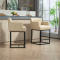 Coolmore Counter Height Bar Stools Set Of 2, Modern Square Bar Stool With Back, Black Metal Frames, Upholstered Bar Stools For Kitchen Island, Pub, Club Khaki Pu Khaki Primary Living Space Foam Pu