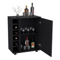 Wick Bar Cart With Integrated Wine Storage, Spacious Cabinet And Smooth Rollers Black Dining Room Modern Particle Board Open Storage Engineered Wood