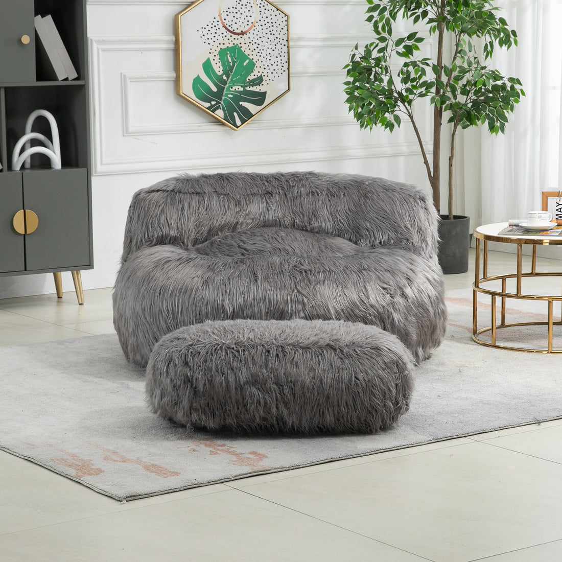 Coolmore Bean Bag Chair, Floor Sofa With Handle,Accent Sofa Chair With Ottoman For Gaming Reading Relaxing Gray Gray Plush