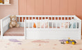 Twin Floor Bed Frame With Fence, Wood Kids Floor Beds Frame For Bedroom Playroom,White Twin White Pine