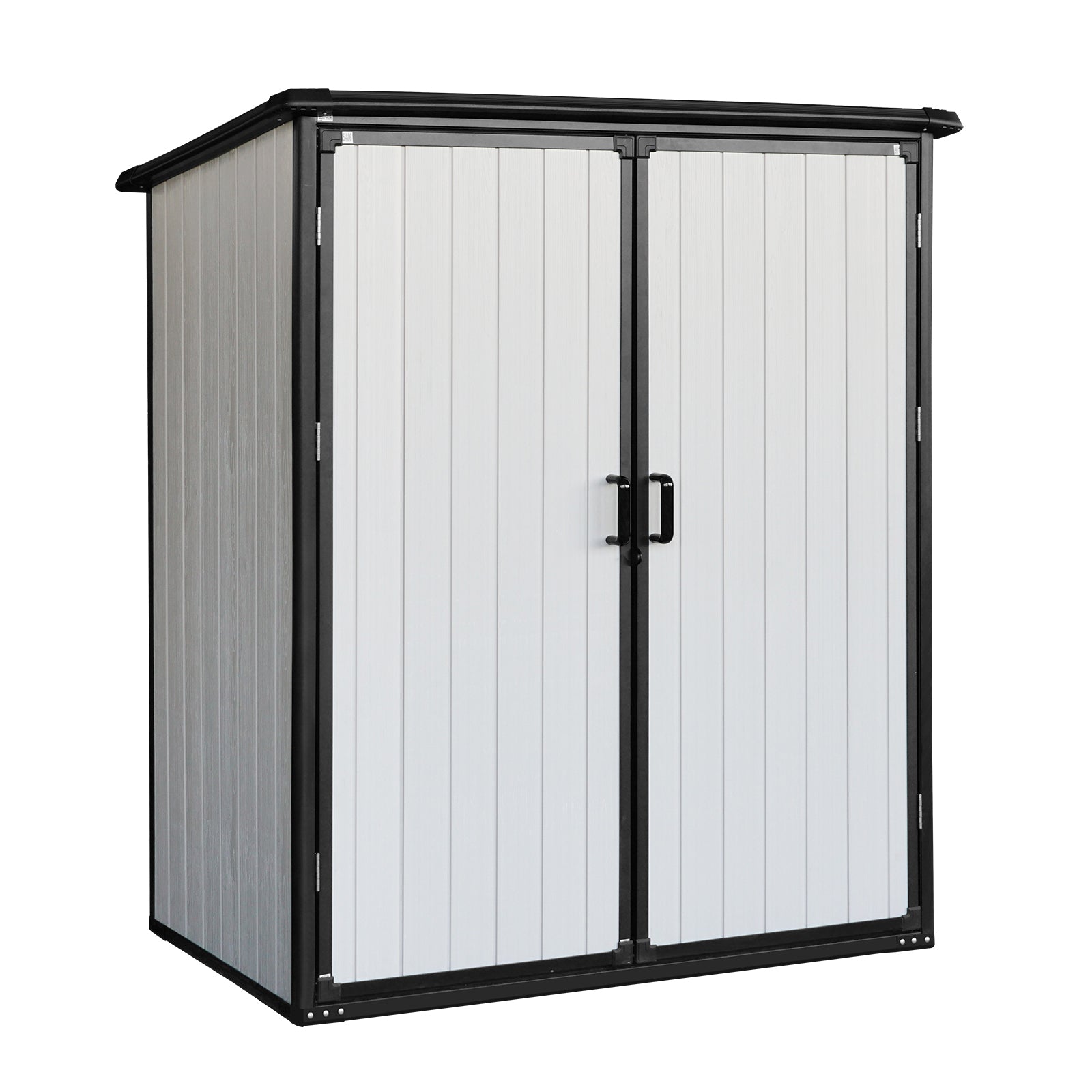 5X3Ft Outdoor Storage Shed Waterproof Resin Cabinet With Lockable Doors For Bikes And Patio Furniture Black Plastic
