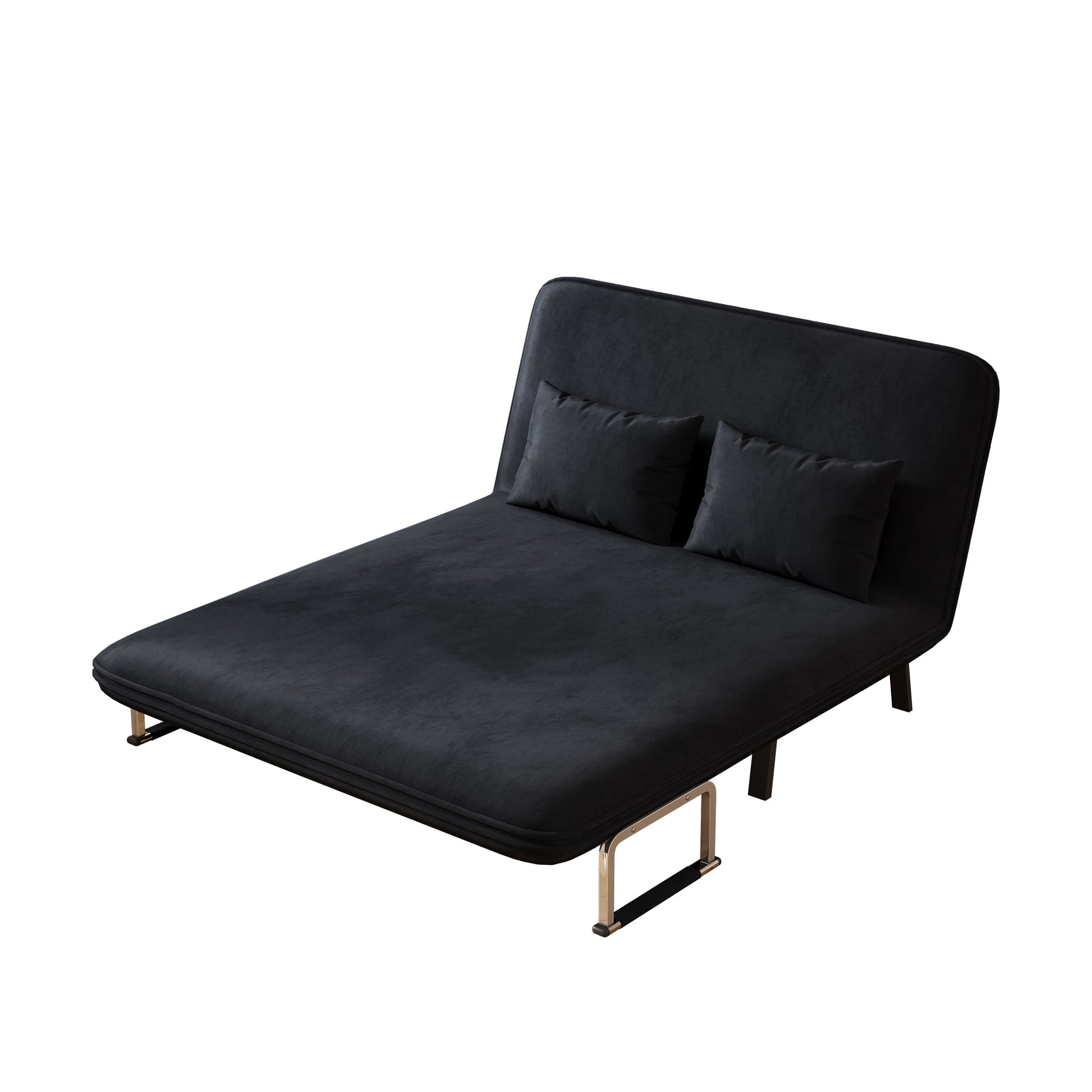 Velvet Black 55 Convertible Chair Bed, Tri Fold Sofa Bed With Adjustable Backrest & Pillow, Leisure Chaise Lounge Couch With Sturdy Steel Frame For Home & Office, Comfortable Sleeper Chair Black Velvet Metal Primary Living Space Medium Firm Contemporary