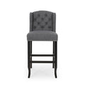 Vienna Contemporary Fabric Tufted Wingback 31 Inch Counter Stools, Set Of 2, Charcoal And Dark Brown Charcoal Fabric
