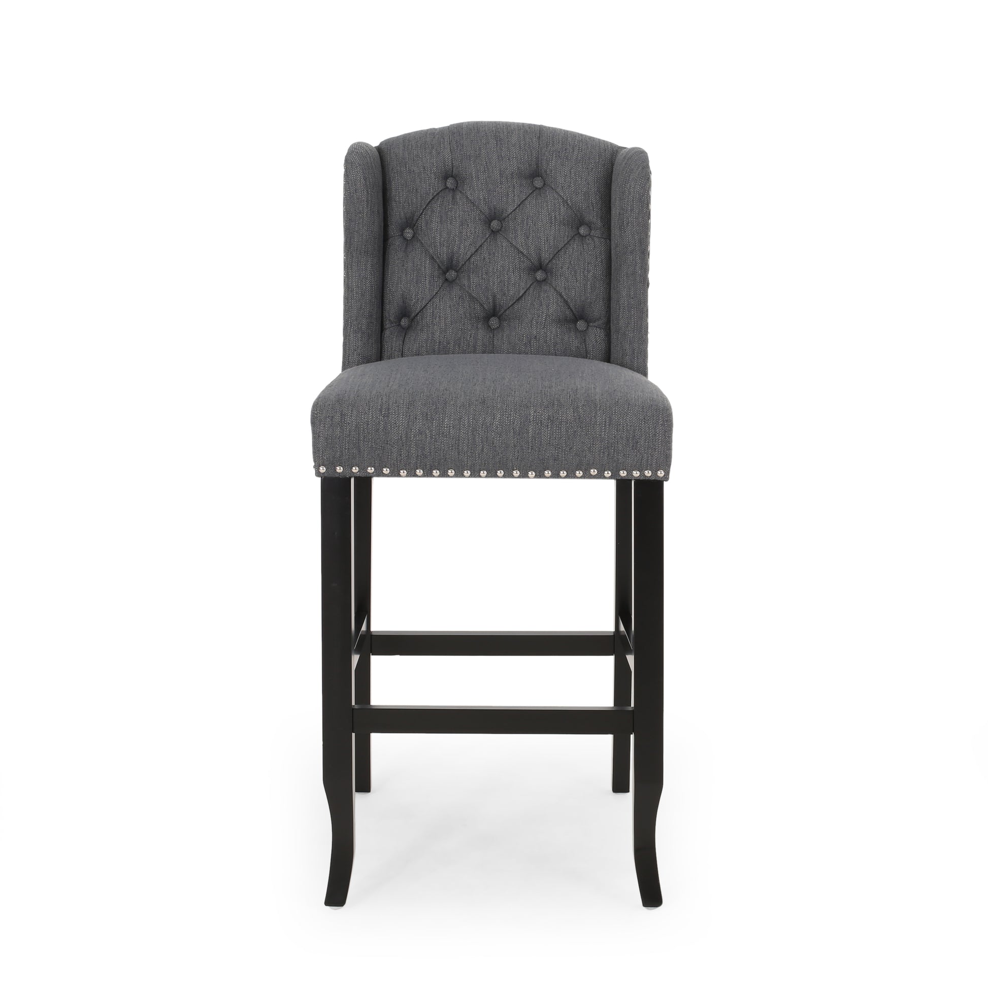 Vienna Contemporary Fabric Tufted Wingback 31 Inch Counter Stools, Set Of 2, Charcoal And Dark Brown Charcoal Fabric