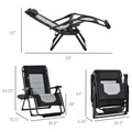 Outsunny Foldable Outdoor Lounge Chair With Footrest, Oversized Padded Zero Gravity Lounge Chair With Headrest, Side Tray, Cup Holders, Armrests For Camping, Lawn, Garden, Black Black Steel