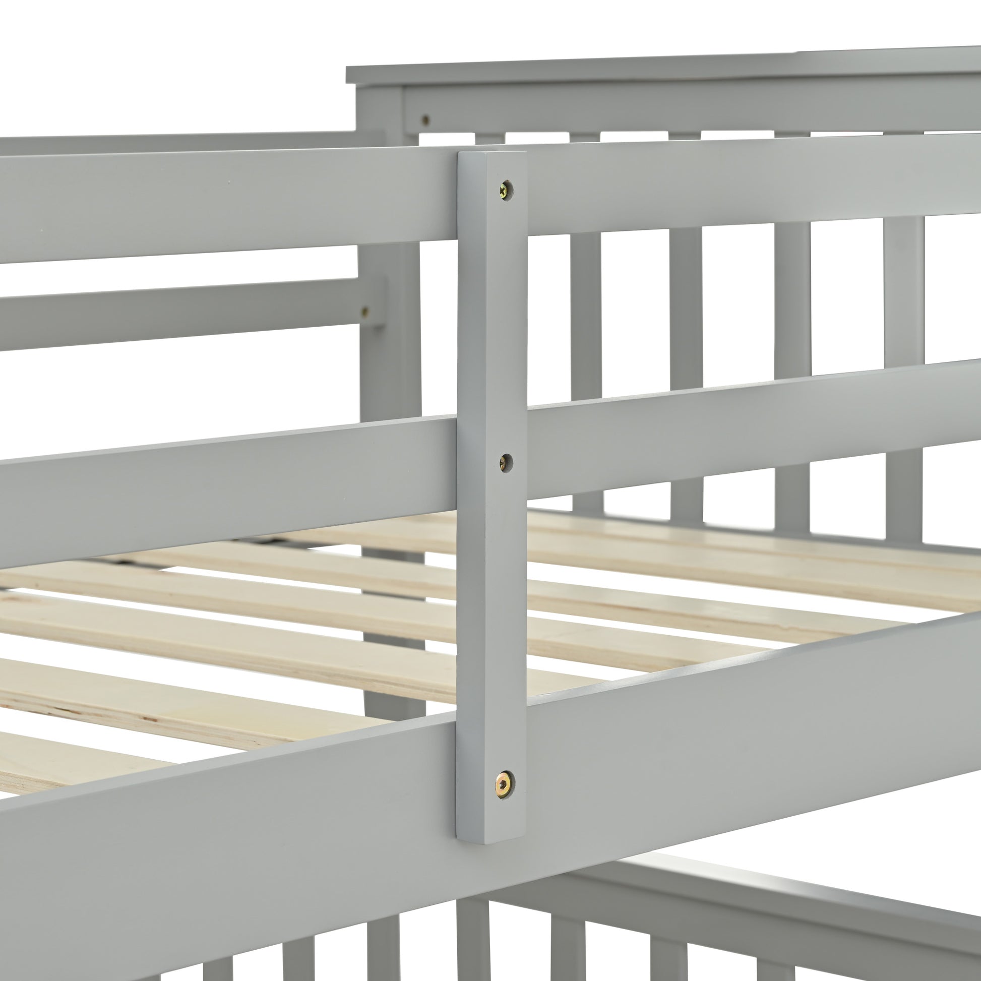 Twin Over Full Bunk Bed With Storage Drawers, Wooden Bunk Bed With Ladder And Safety Guard Rails Gray Full Gray Wood