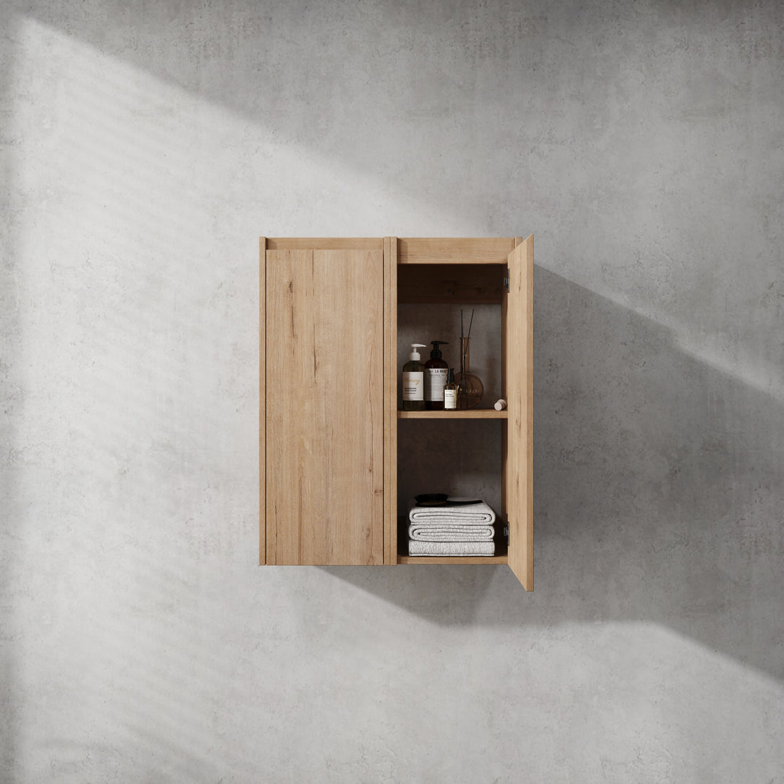 12" Bathroom Side Cabinet, 2 Soft Close Doors, Float Mounting Design, 12*2 Kd Packing Imitative Oak 2 Bathroom Wall Mounted Modern Plywood Plywood