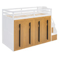 Modern Loft Bed With Two Tone Storage Stairs And Pull Out Wardrobes, White Twin White Solid Wood Mdf