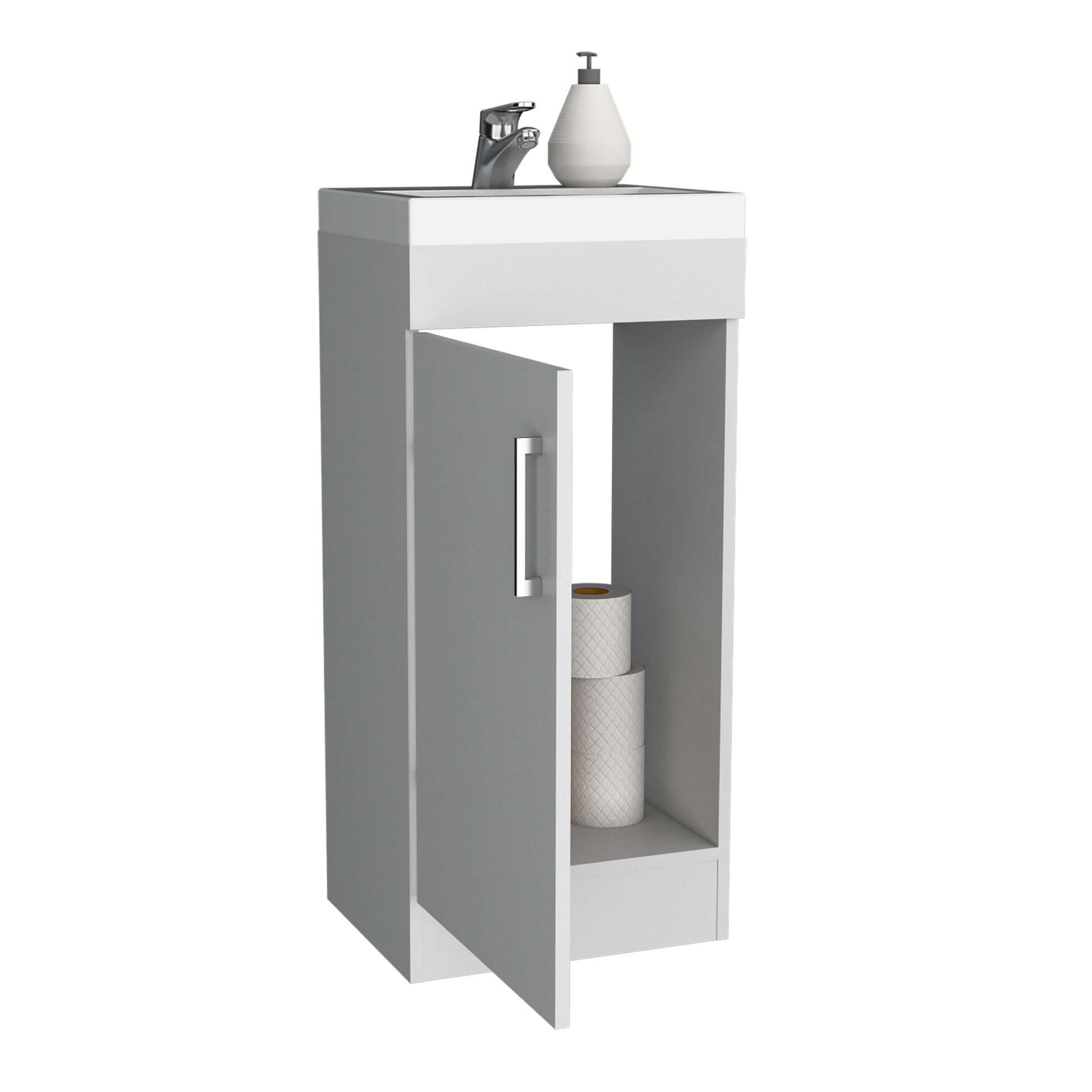 Madrid 16" Bathroom Vanity Single Door, Resin Sink And Faucet White White Bathroom Modern Particle Board