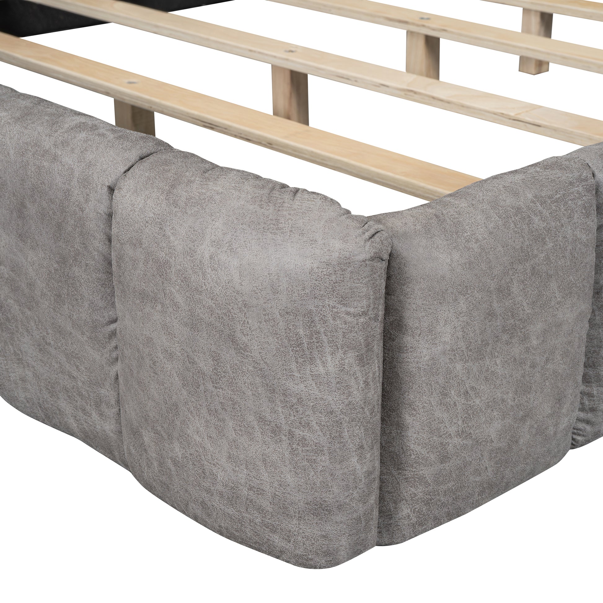 Queen Size Upholstered Platform Bed With Thick Fabric, Polyester, Gray Queen Gray Polyester