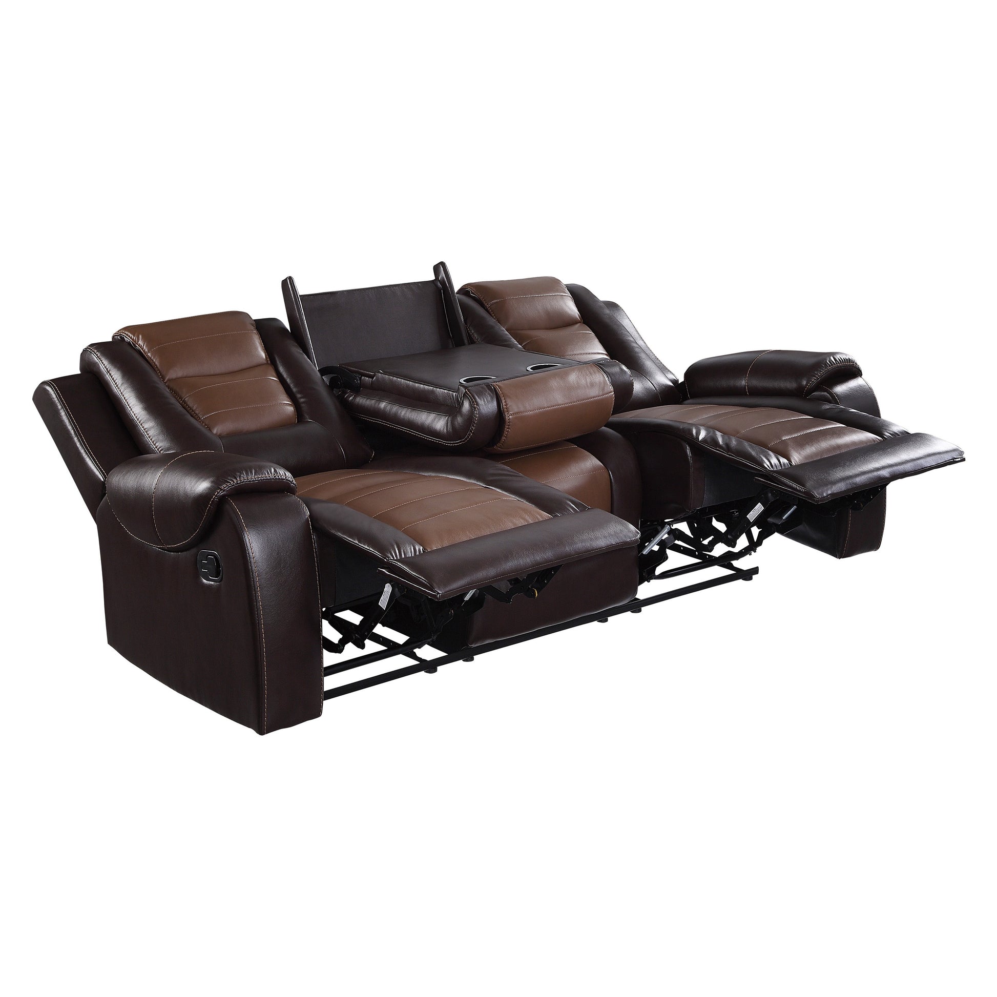 Modern Luxury Living Room Sofa Set 3Pc Reclining Sofa Loveseat Glider Reclining Chair Formal Furniture Premium Faux Leather Upholstery Comfortable Two Tone Brown Finish Dark Brown,Light Brown Faux Leather Wood Primary Living Space Luxury,Modern