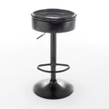 Round Storage Bar Stool Set Of 2, Black Faux Leather Height Adjustable Barstool, 360 Counter Height Swivel Stool, Armless Bar Chair With Metal Frame For Kitchen Counter Dining Living Room Black Set Of 2 Foam Pu Leather