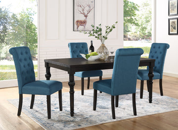 Leviton Urban Style Wood Dark Wash Turned Leg Dining Set: Table And 4 Chairs, Blue Wood Black Seats 4 Wood Dining Room Fixed Table Rubberwood Rectangular 4 Leg Rectangular Dining Table With Chair Mdf