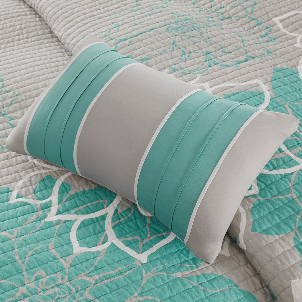 6 Piece Printed Cotton Quilt Set With Throw Pillows Aqua Full Queen Full Aqua Polyester
