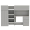 Wood Full Size Loft Bed With Built In Wardrobe, Desk, Storage Shelves And Drawers, Grey Expected Arrival Time: 9.8 Box Spring Not Required Full Grey Wood Bedroom Bed Frame Solid Wood Mdf