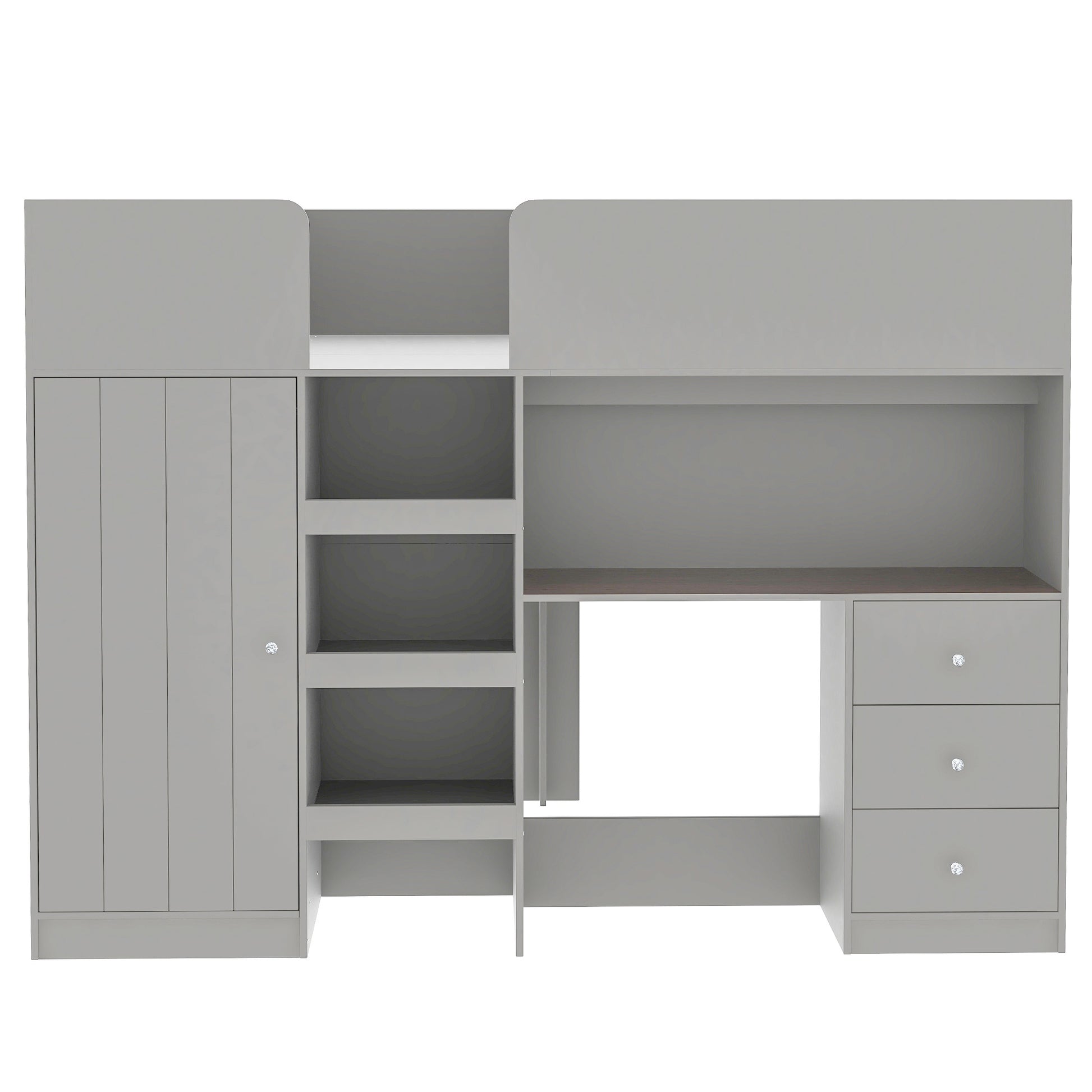 Wood Full Size Loft Bed With Built In Wardrobe, Desk, Storage Shelves And Drawers, Grey Expected Arrival Time: 9.8 Box Spring Not Required Full Grey Wood Bedroom Bed Frame Solid Wood Mdf