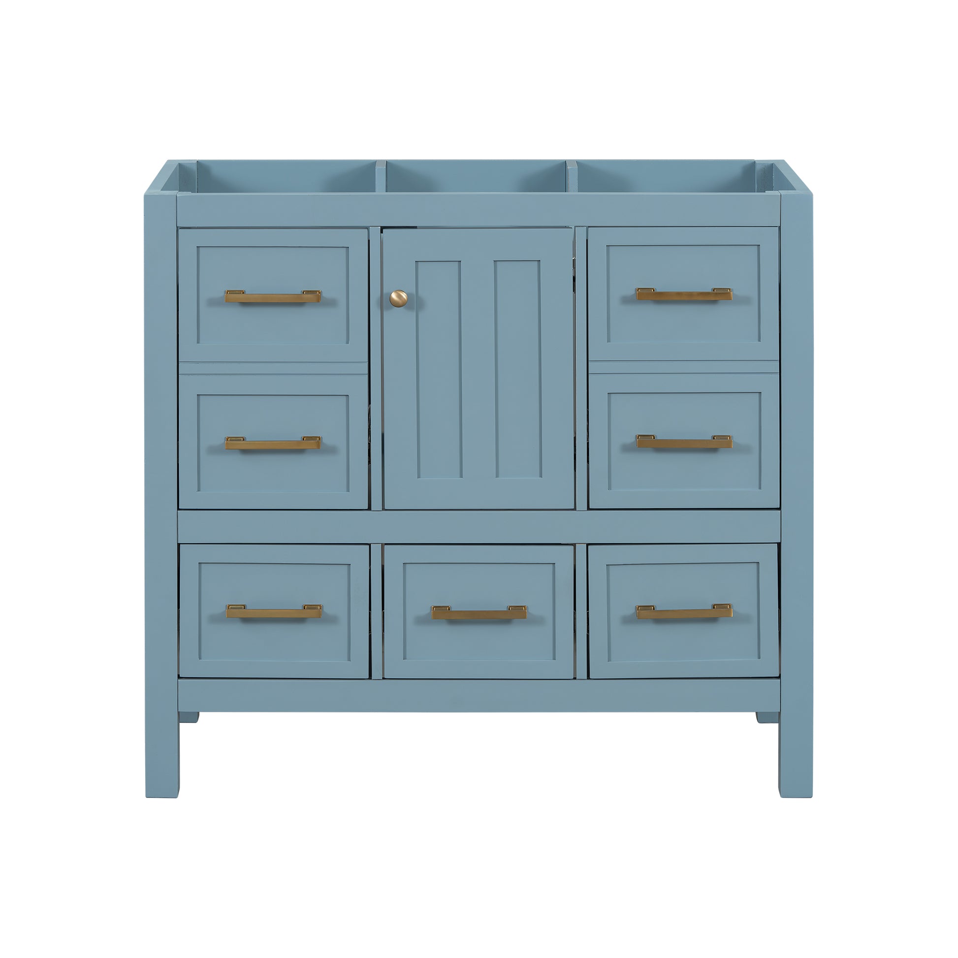 36'' Bathroom Vanity Without Sink, Solid Wood Frame Bathroom Storage Cabinet, Freestanding Vanity With 5 Drawers& Soft Closing Doors Not Include Basin Sink Blue Bathroom Solid Wood Mdf
