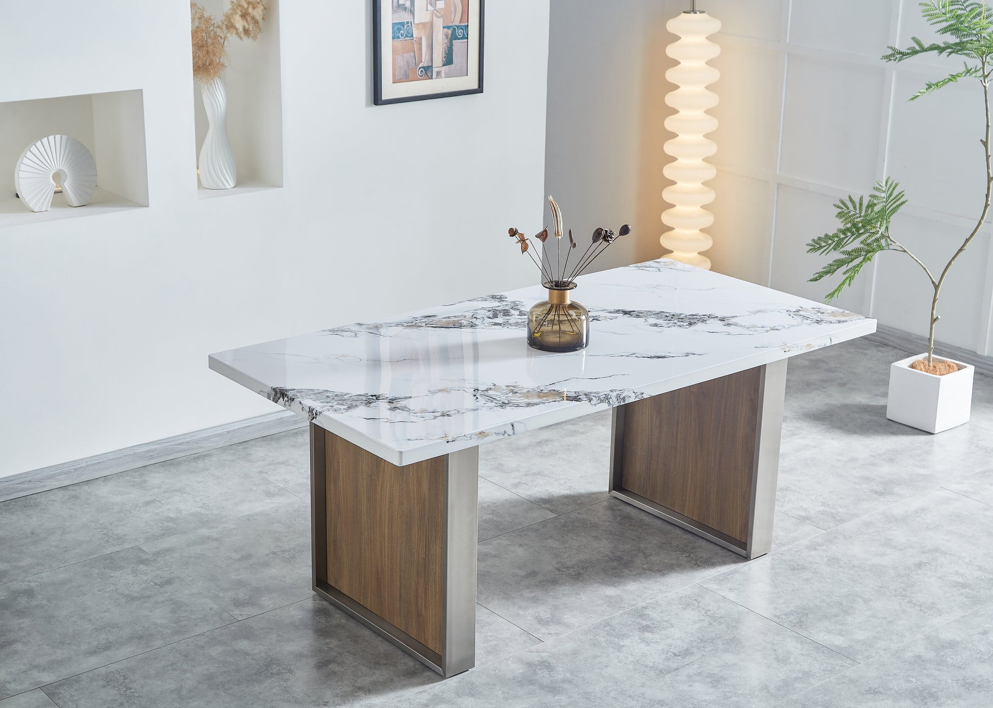 Elegant Marble Mdf Dinning Table For 6 Or 8, Rectangular 70.8"L*35.4"W*29.8"H, Luxurious Faux Marble High Quality Stainless Steel Legs Modern, Durable, Easy To Assemble For Kitchen Living Room, White White Ergonomic Kitchen Rectangular White Gold Seats 6