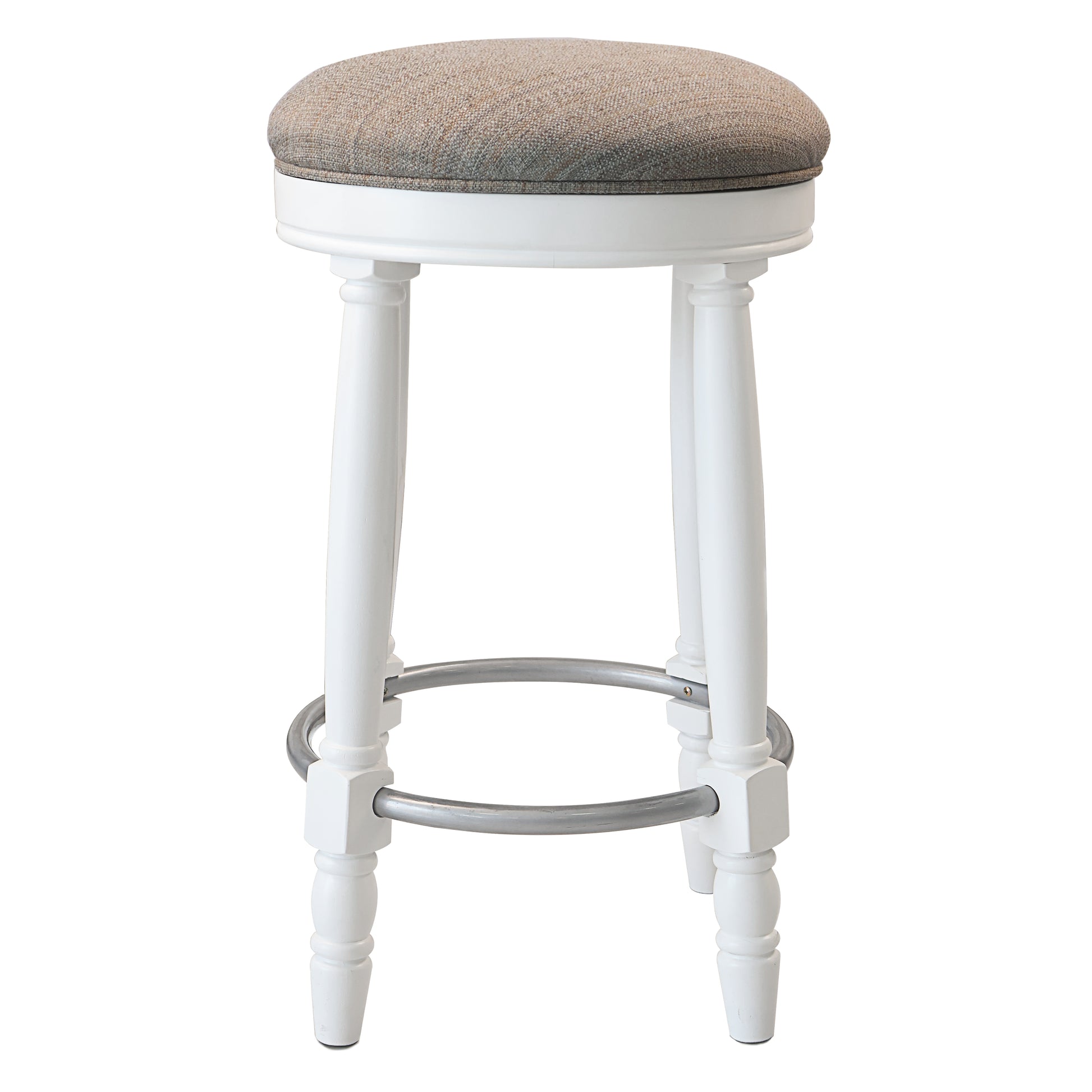 Bar Stools Set Of 2 White Color, 360 Degree Swivel, Accent Wooden Swivel Seat Counter Height Bar Stool, Grey Cushion Seat, Barstool Perfect For Dining And Living Room Height 26" Cushion Solid White