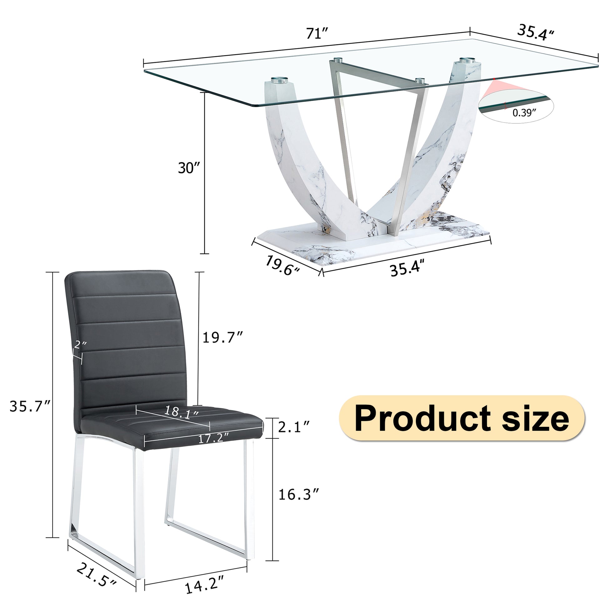 Table And Chair Set, Large Modern Rectangular Glass Table, Can Accommodate 6 8 People, Equipped With A 0.39 Inch Tempered Glass Tabletop And Mdf Table Legs.Paired With Comfortable And Soft Chairs. Black Mdf Glass