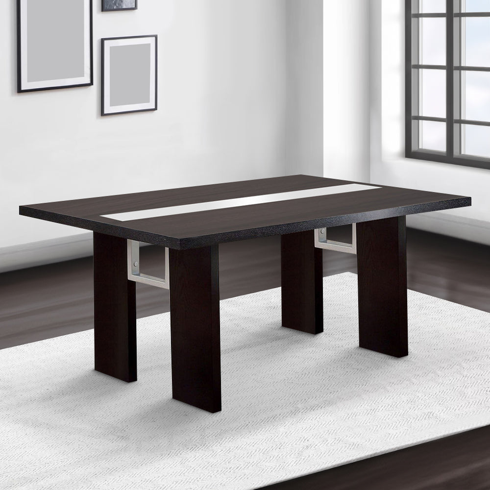 Contemporary Glass Insert Dining Table, Black Black Wood