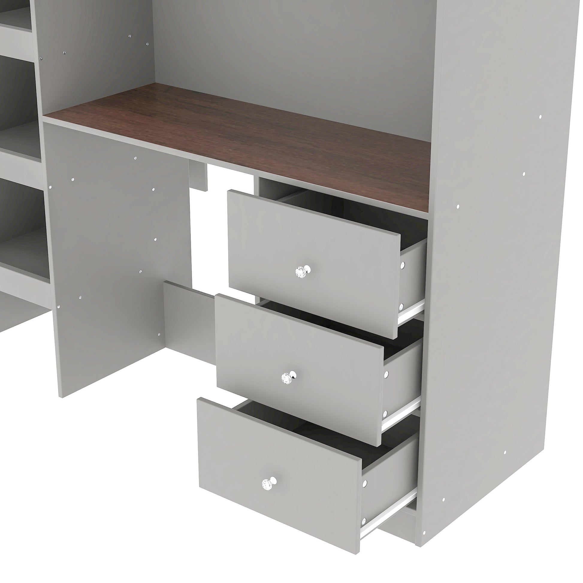 Wood Full Size Loft Bed With Built In Wardrobe, Desk, Storage Shelves And Drawers, Grey Expected Arrival Time: 9.8 Box Spring Not Required Full Grey Wood Bedroom Bed Frame Solid Wood Mdf