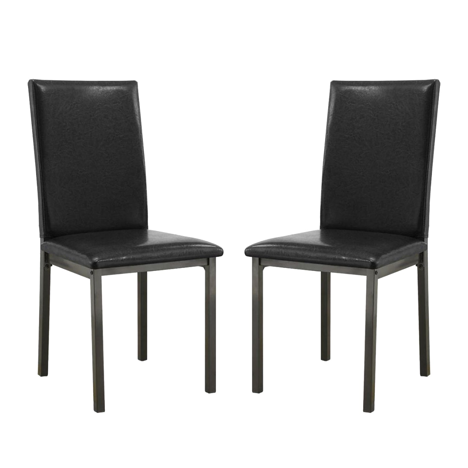 Set Of 2Upholstered Side Chairs In Black Solid Black Dining Room Rectangular Dining Chairs Set Of 2 Faux Leather,Metal
