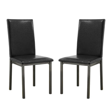 Set Of 2Upholstered Side Chairs In Black Solid Black Dining Room Rectangular Dining Chairs Set Of 2 Faux Leather,Metal