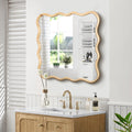 Solid Wood Wavy Square Mirror Natural Wood 36