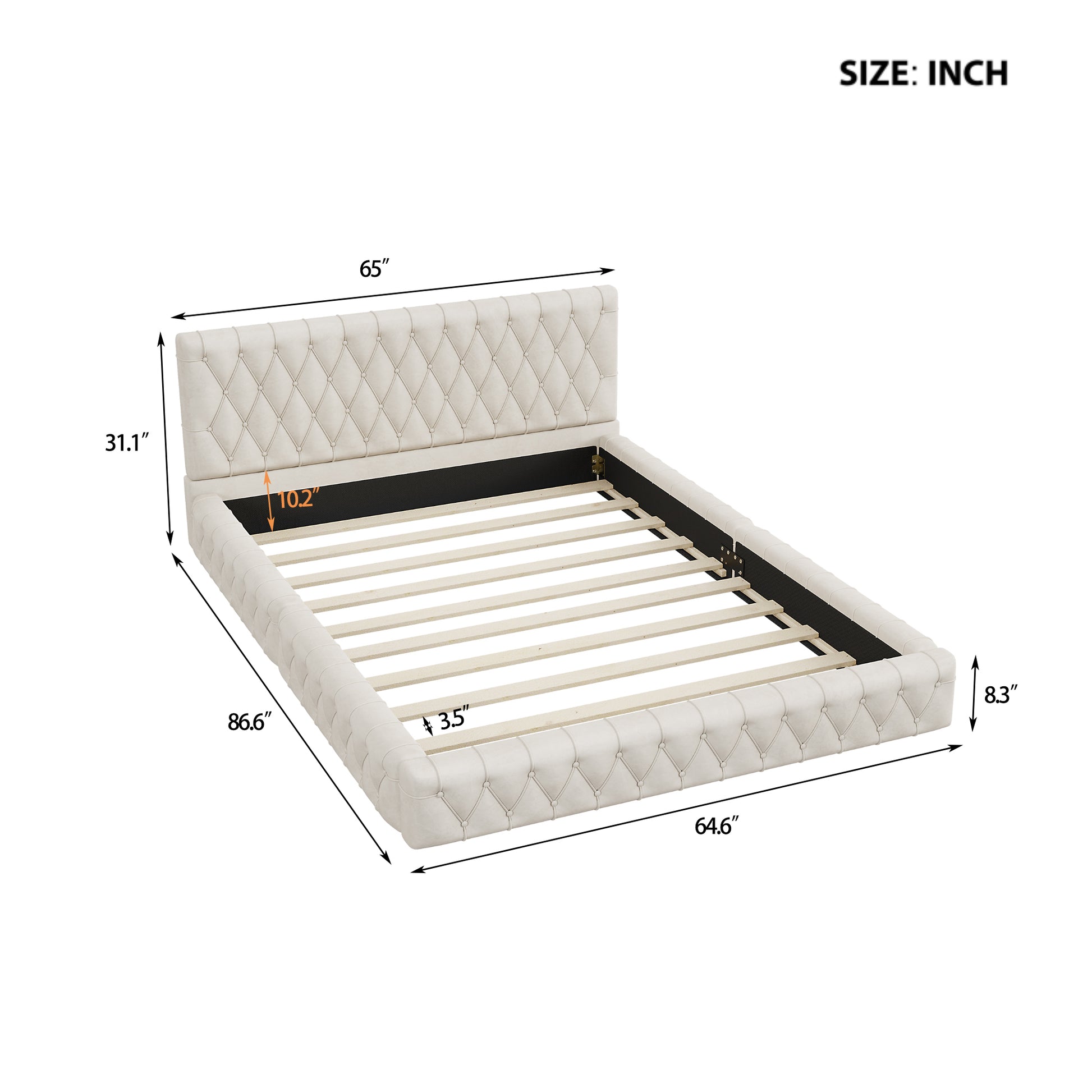 Queen Size Upholstered Bed With Tufted Headboard, Modern Velvet Platform Bedno Box Spring Required, White Queen White Solid Wood Mdf