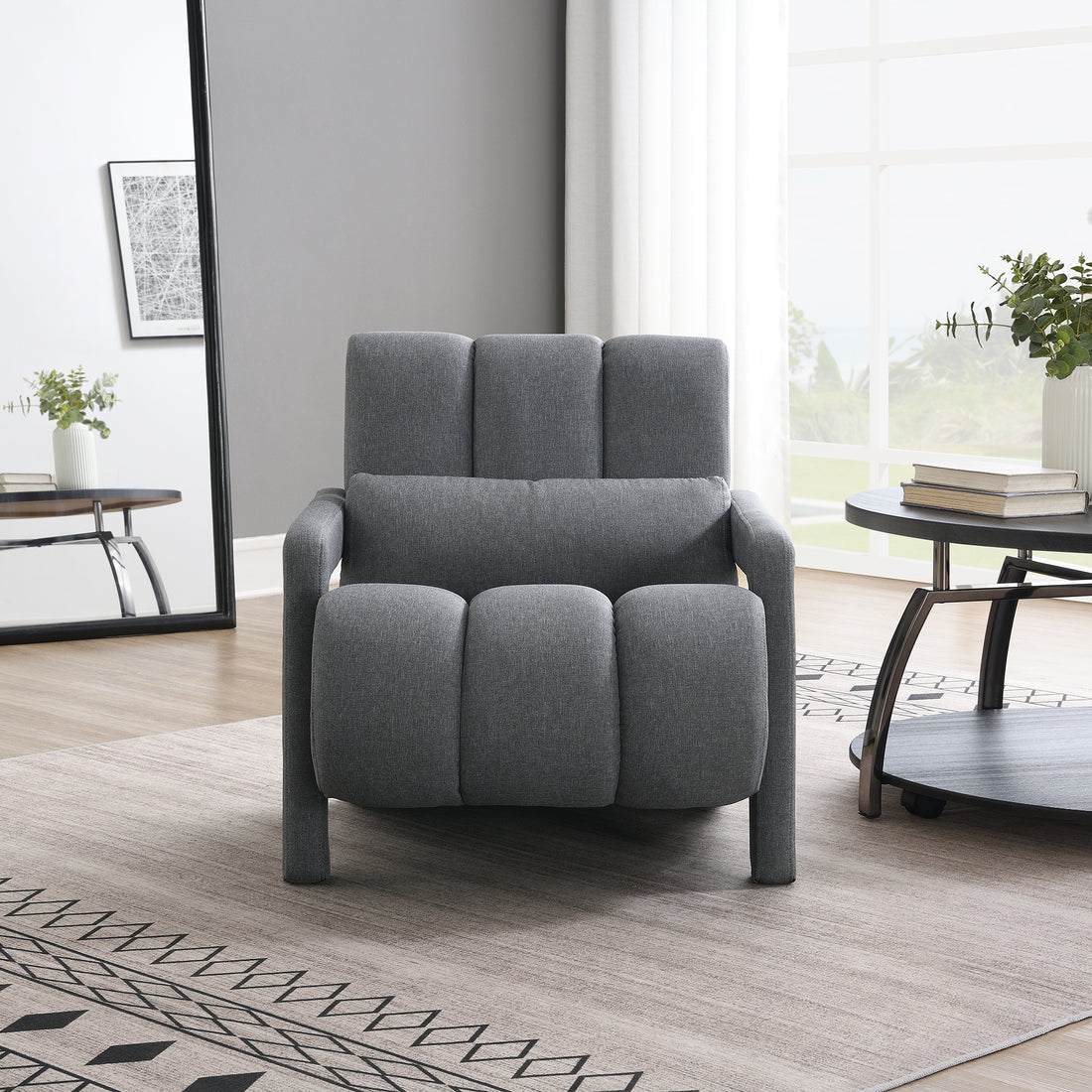 Modern Upholstered Accent Chair, Comfortable Linen Fabric With A Pillow For Living Room,Bedroom.Linen, Dark Grey Dark Grey Primary Living Space Modern Pine Foam Wood Fabric