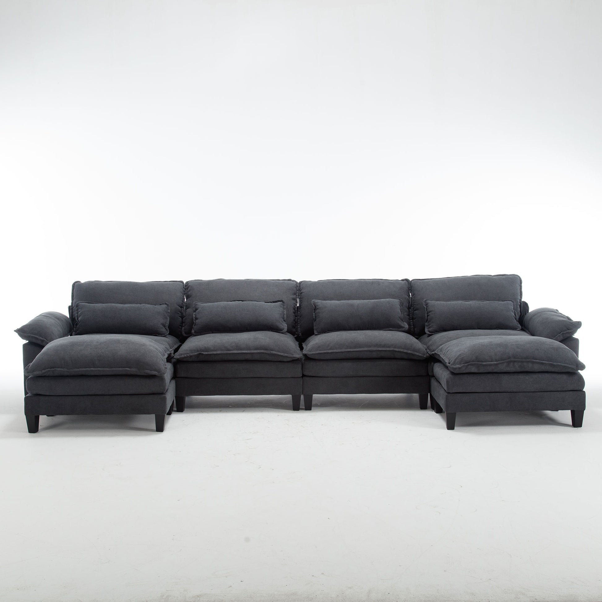 154.8" Oversized Modular Sofaice Velvet Large U Shaped Couch Comfy Upholstered 4 Seat Sofa With 2 Ottoman, 4 Lumbar Pillow, Deep Seat Couch For Living Room Dark Gray Primary Living Space Modern Foam Polyester 6 Seat