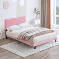 Queen Size Upholstered Platform Bed Frame With Modern Button Tufted Linen Fabric Headboard, No Box Spring Needed, Wood Slat Support, Easy Assembly, Pink Queen Pink Linen