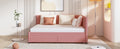Full Size Upholstered Daybed With 2 Storage Drawers Sofa Bed Frame No Box Spring Needed, Linen Fabric Pink Full Pink Linen