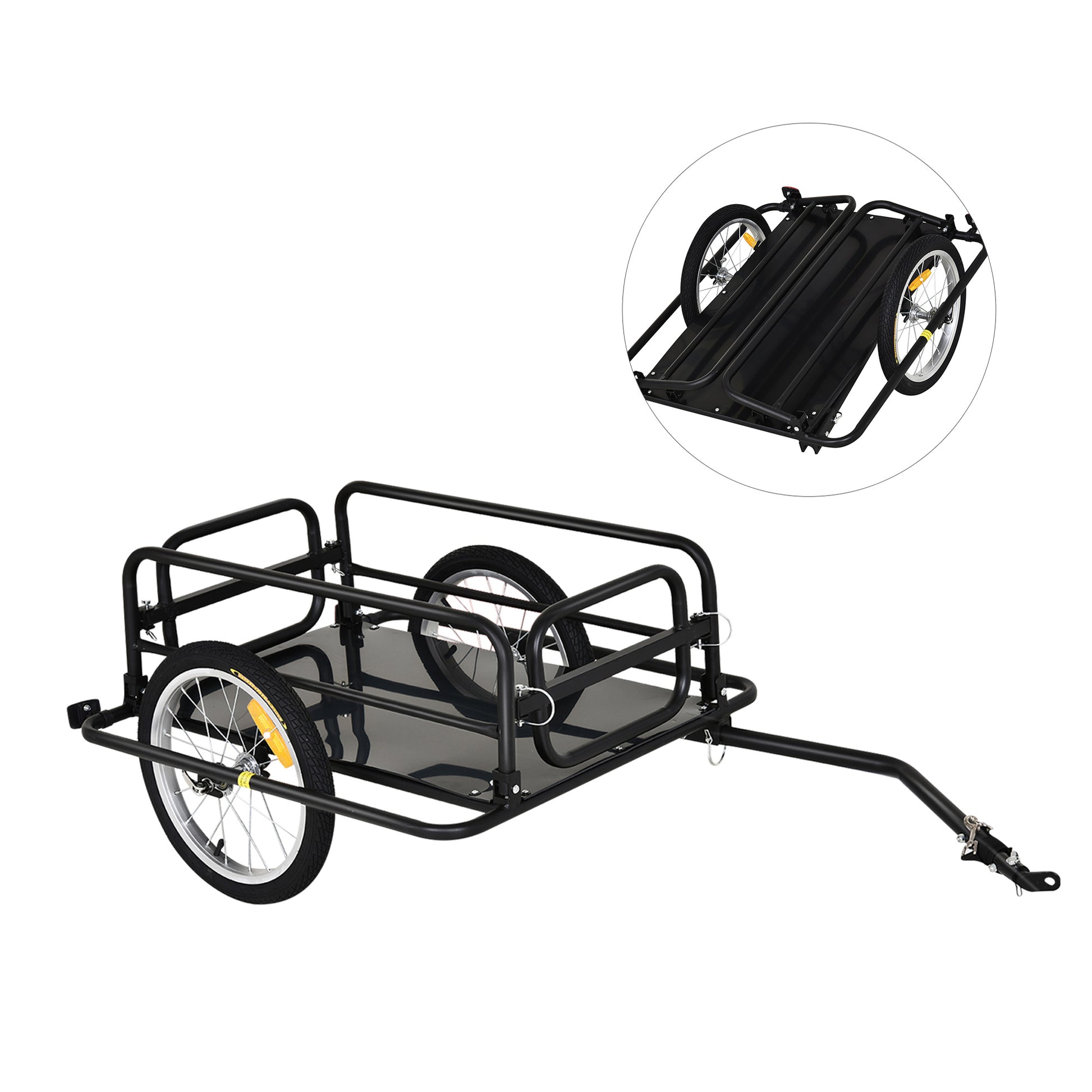 Aosom Bike Cargo Trailer For Hefty Loads, Foldable Compact Storage, Universal Hitch, Bike Wagon Bike Trailer Bicycle Cargo Trailer Bike Attachment With 16" Wheels, Heavy Duty, Black Black Steel