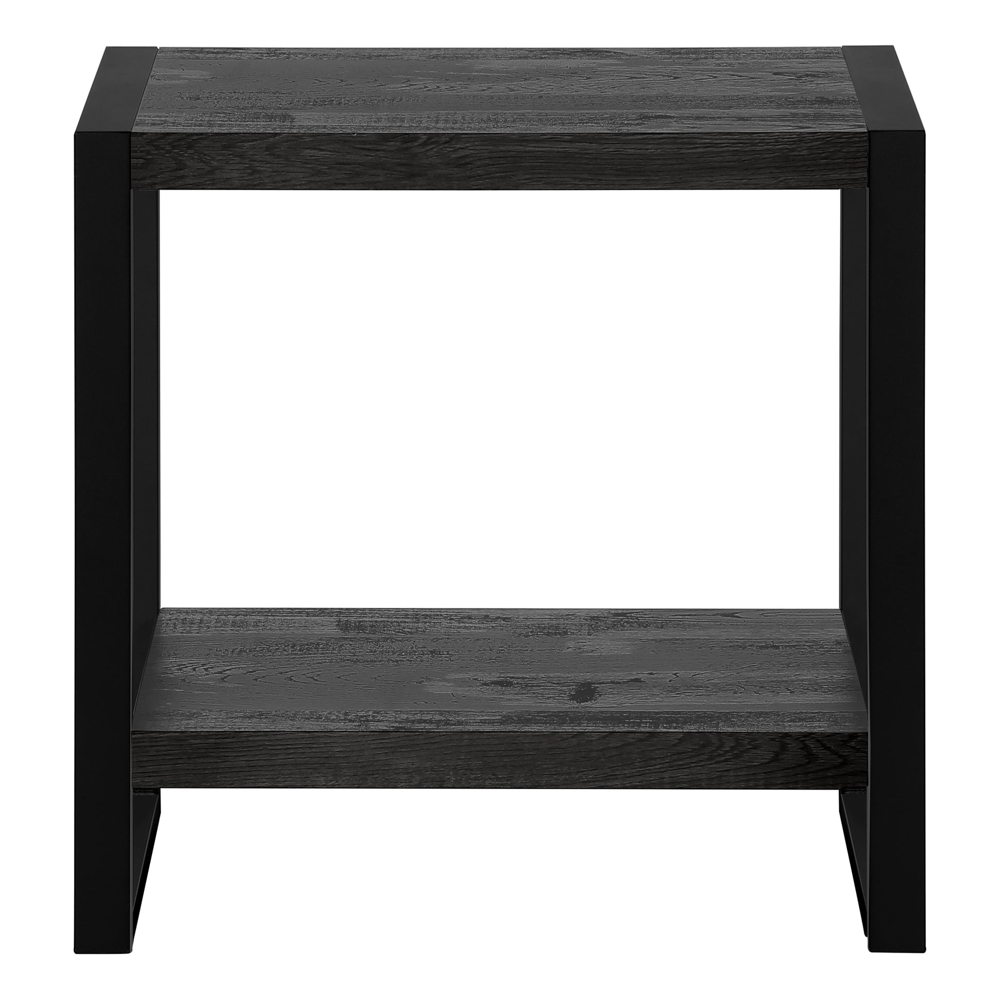 Accent Table, Side, End, Nightstand, Lamp, Living Room, Bedroom, Black Laminate, Black Metal, Industrial Black Mdf