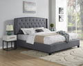 Belize 3 Piece Upholstered Bedroom Set, Tufted Wingback Bed With Two White Nightstands Box Spring Required Queen Grey White Wood 3 Piece Set Bedroom Bed Included,Nightstand Included Contemporary Wood Tufted Polyester Engineered Wood