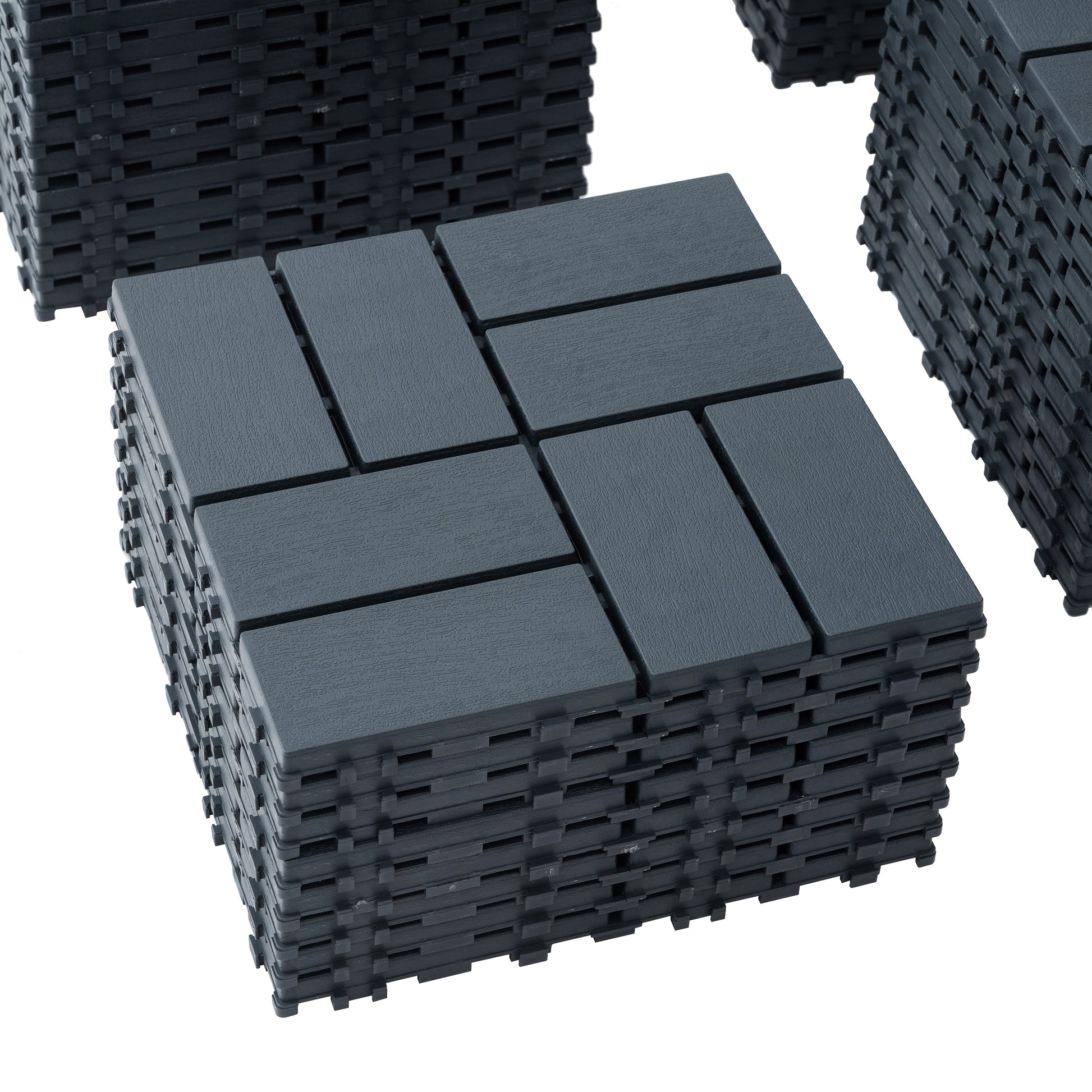 Plastic Interlocking Deck Tiles,44 Pack Patio Deck Tiles,12"X12" Square Waterproof Outdoor All Weather Use, Outdoor And Indoor Patio Decking Tiles For Poolside Balcony Backyard, Dark Grey Grey