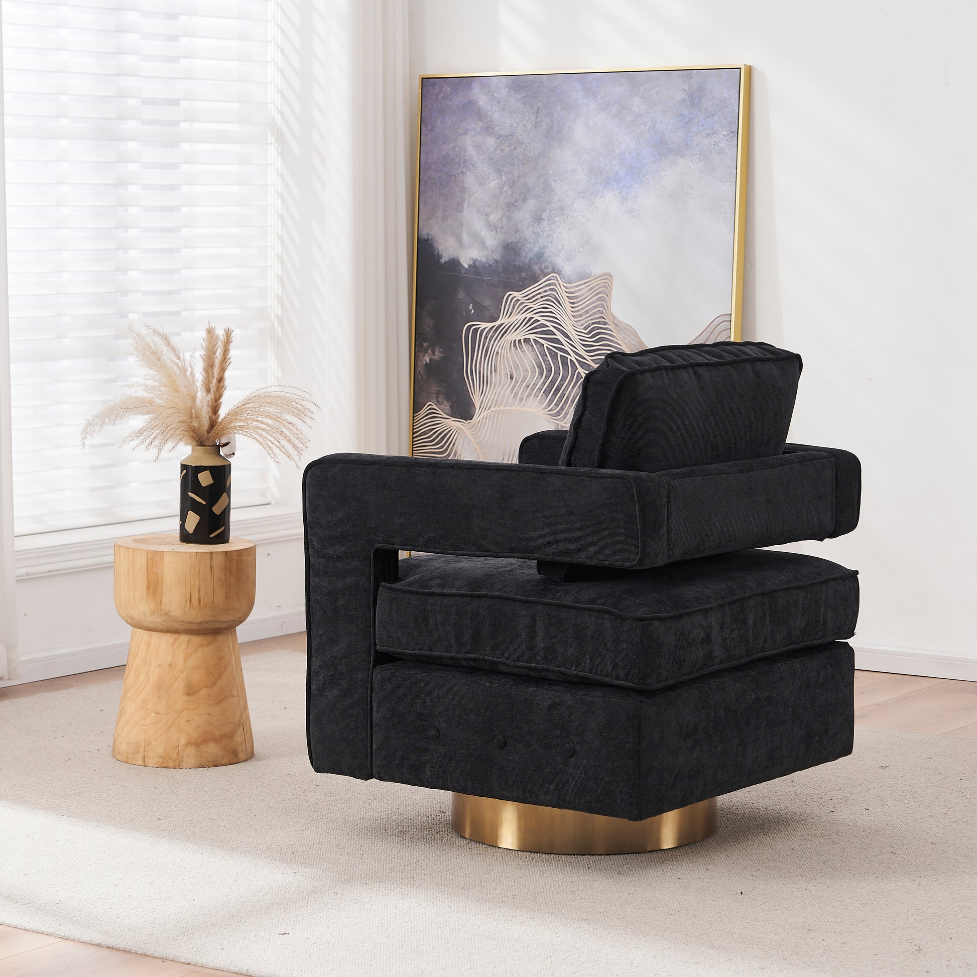 Swivel Barrel Chair For Living Room,360 Degree Swivel Club Modern Accent Single Sofa Chair, Small Leisure Arm Chair For Nursery, Hotel, Bedroom, Office Black Primary Living Space Modern Linen