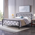 King Size Classical Metal Bed Frame With Circular Design Headboard And Footboard, Under Bed Space, Black King Black Iron