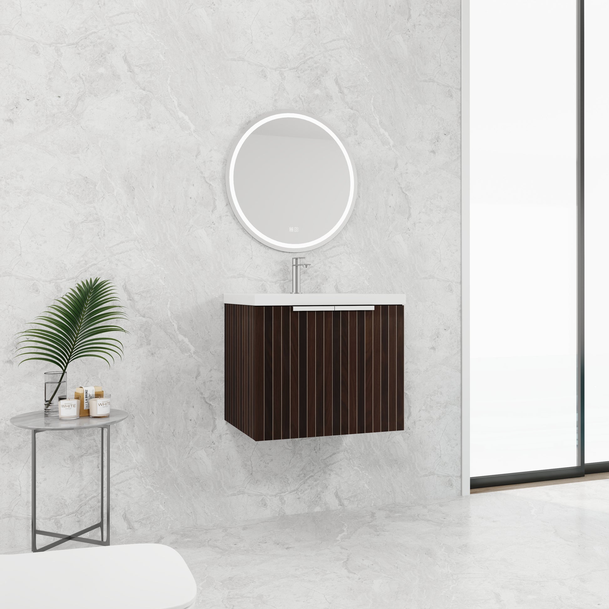 24 Inch Bathroom Cabinet With Resin Sink,Soft Close Doors,Float Mounting Design, For Small Bathroom Silver Brown Stripe Bathroom Modern Plywood Plywood